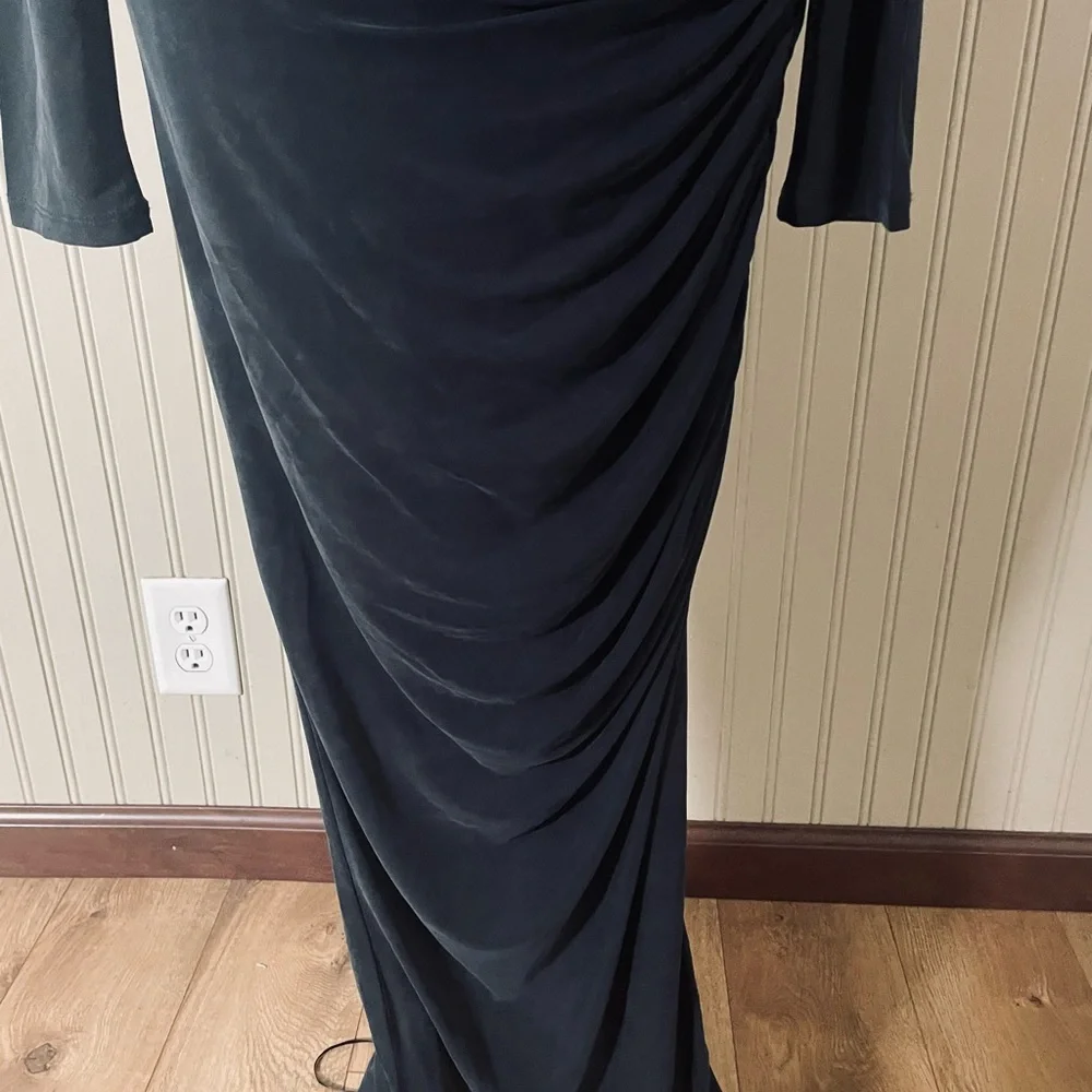 🆕 All Saints Hanako Long Sleeve Ruched Dark Gray Asymmetrical Dress 8UK (4US) - Picture 15 of 16